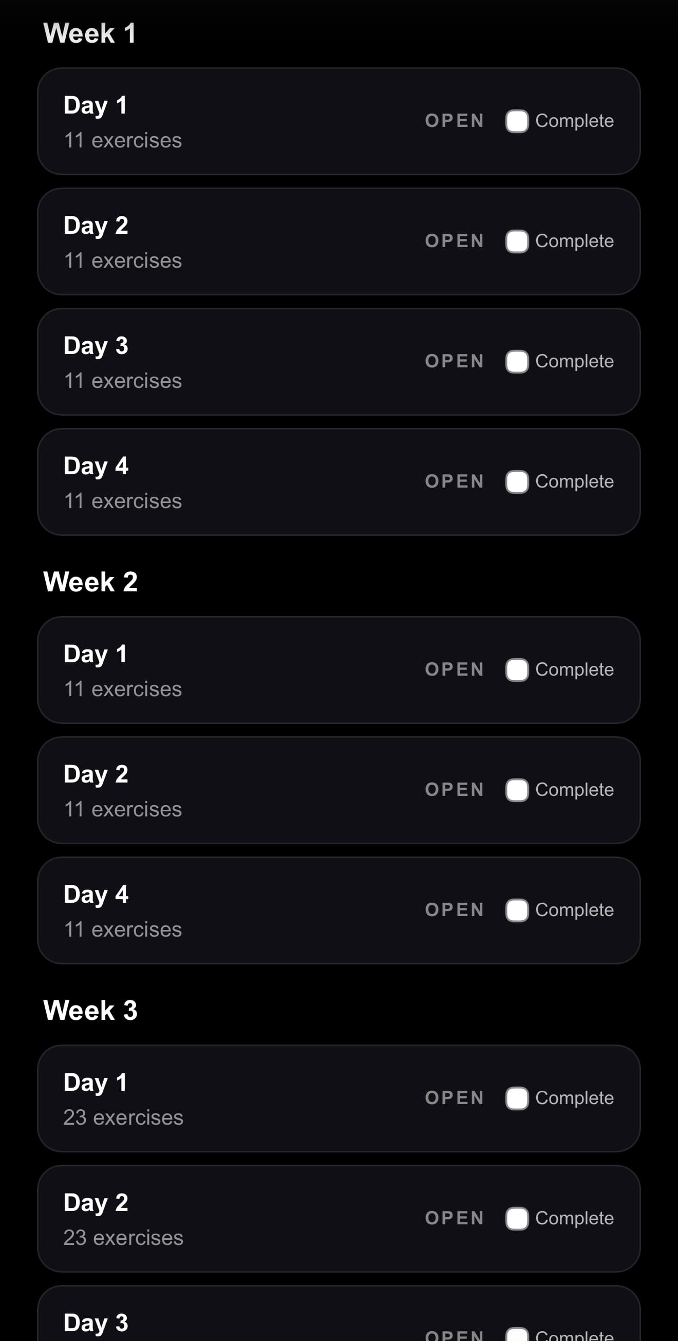 MMPT platform week and day programming view