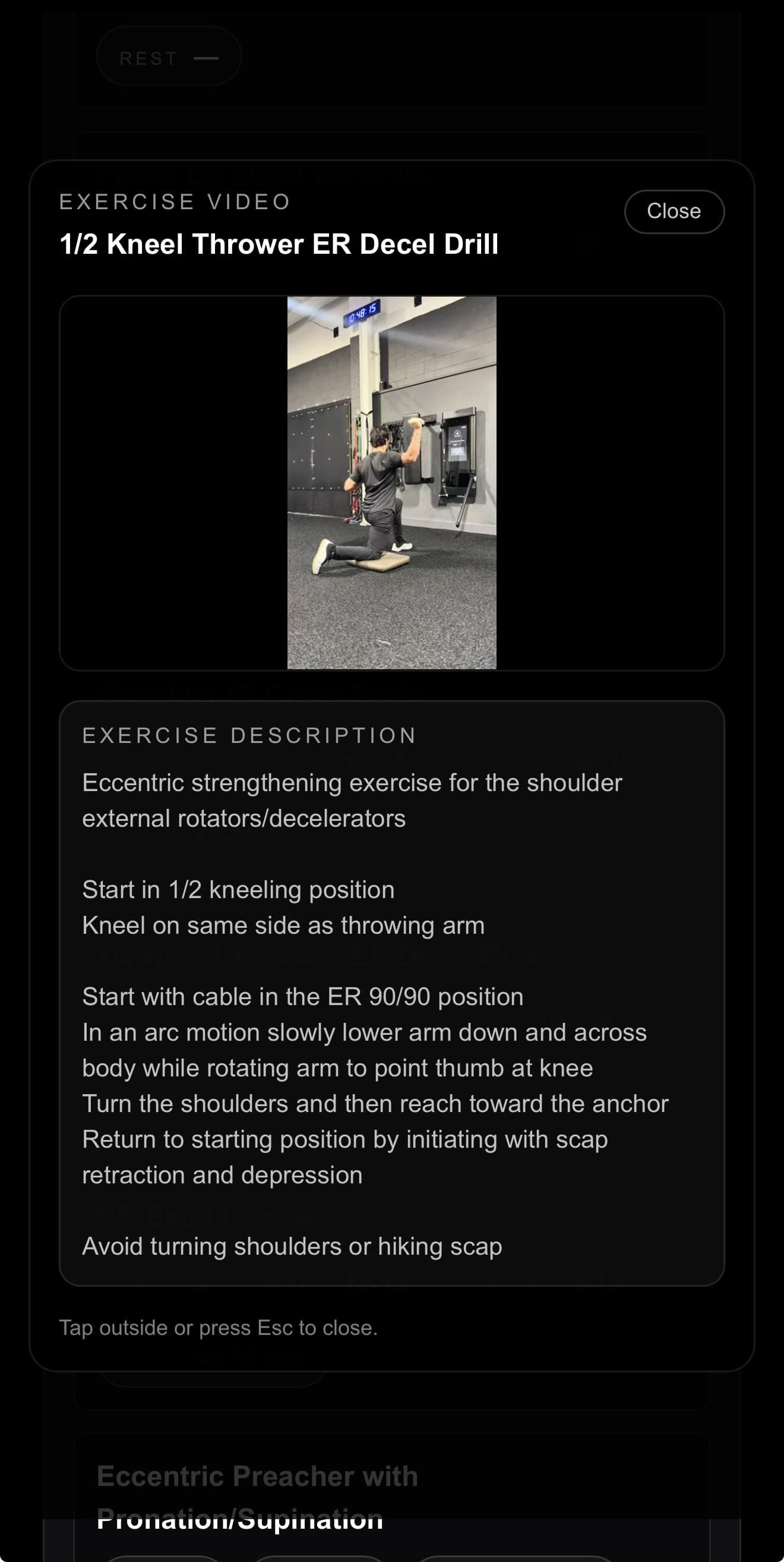 Precision Arm Care Program exercise detail screen in the MMPT platform